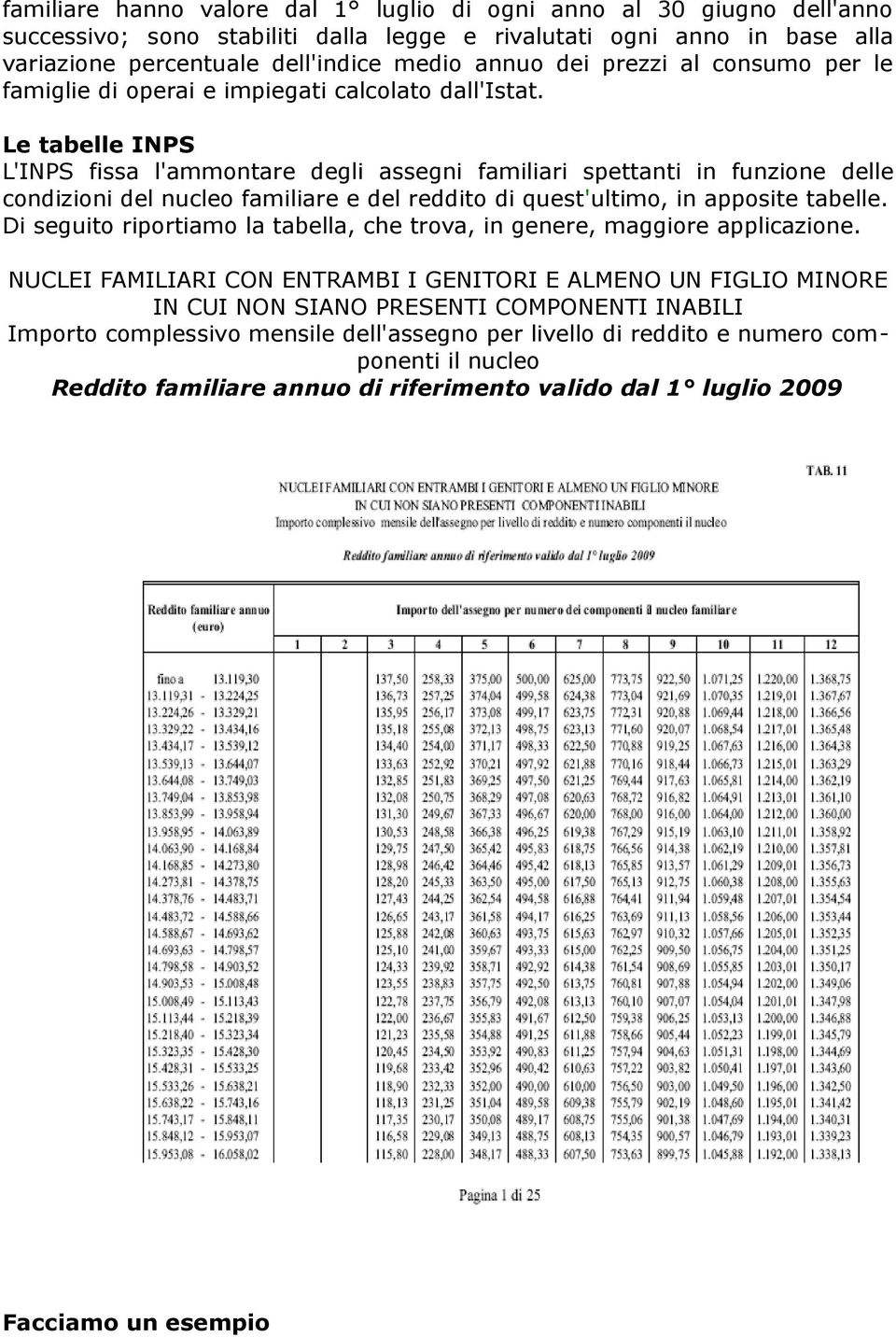 Le tabelle INPS L'INPS fissa l'ammontare degli assegni familiari spettanti in funzione delle condizioni del nucleo familiare e del reddito di quest'ultimo, in apposite tabelle.