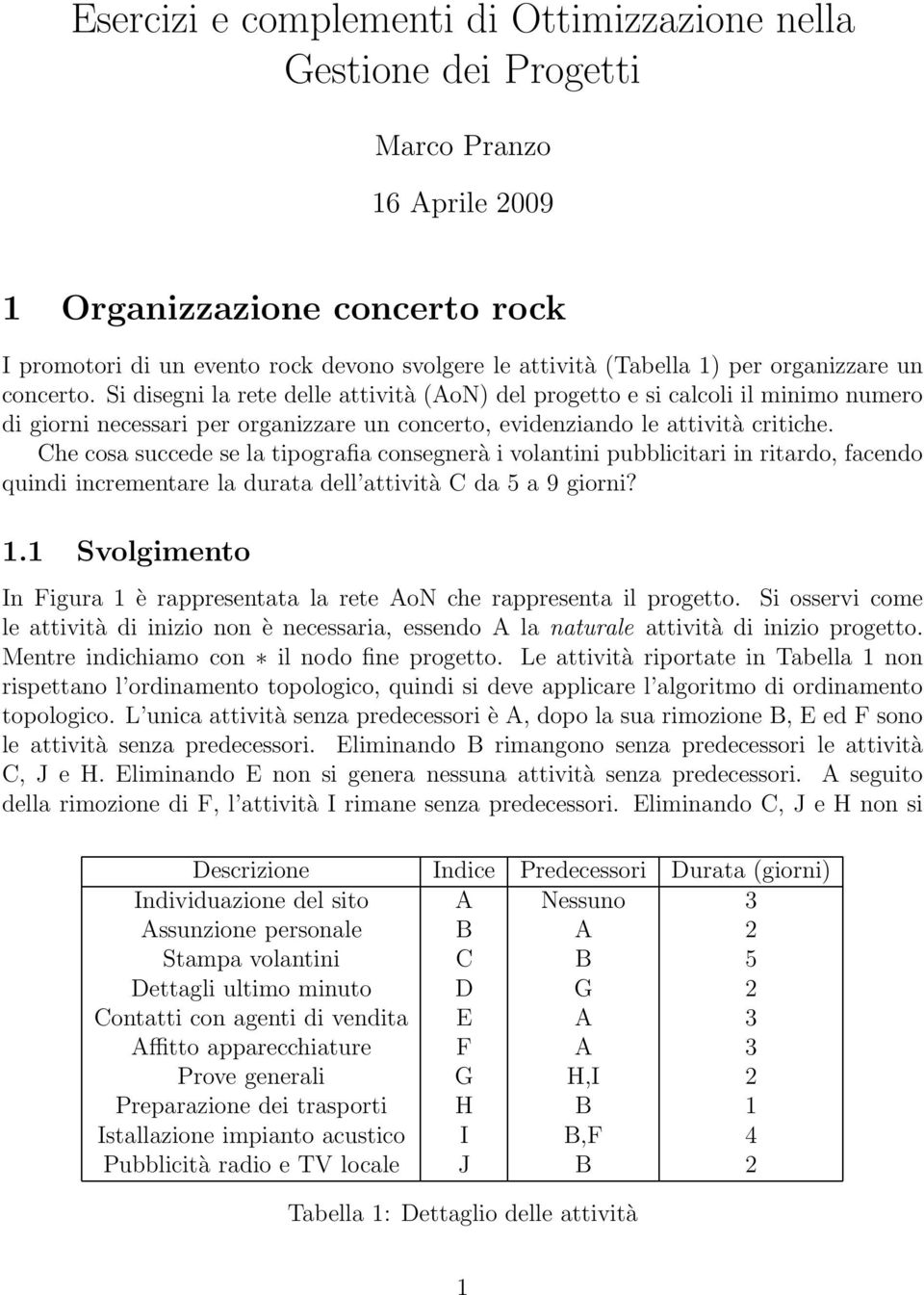 Che cosa succede se la tipografia consegnerà i volantini pubblicitari in ritardo, facendo quindi incrementare la durata dell attività C da 5 a 9 giorni? 1.