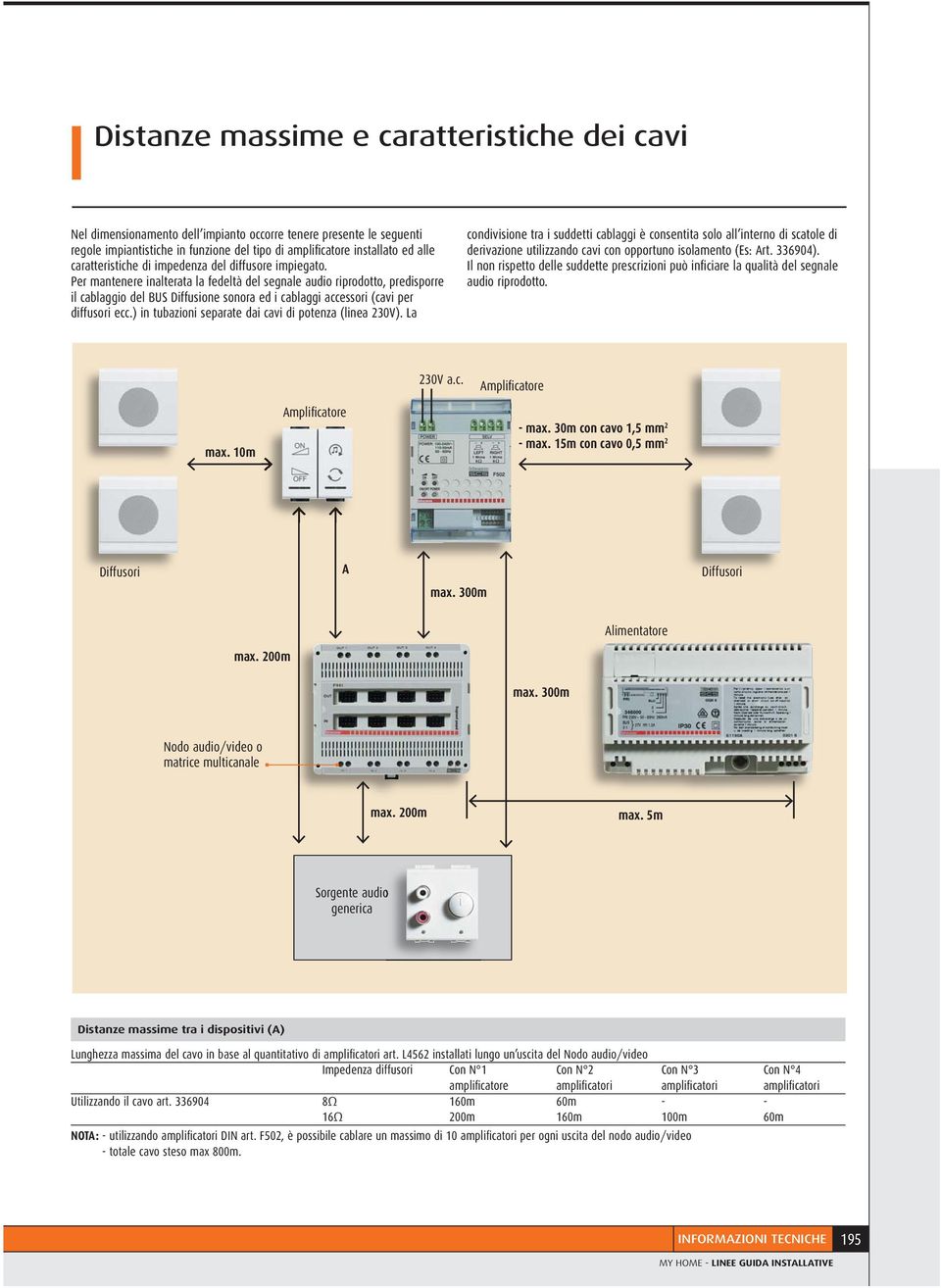 Per mantenere inalterata la fedeltà del segnale audio riprodotto, predisporre il cablaggio del Diffusione sonora ed i cablaggi accessori (cavi per diffusori ecc.