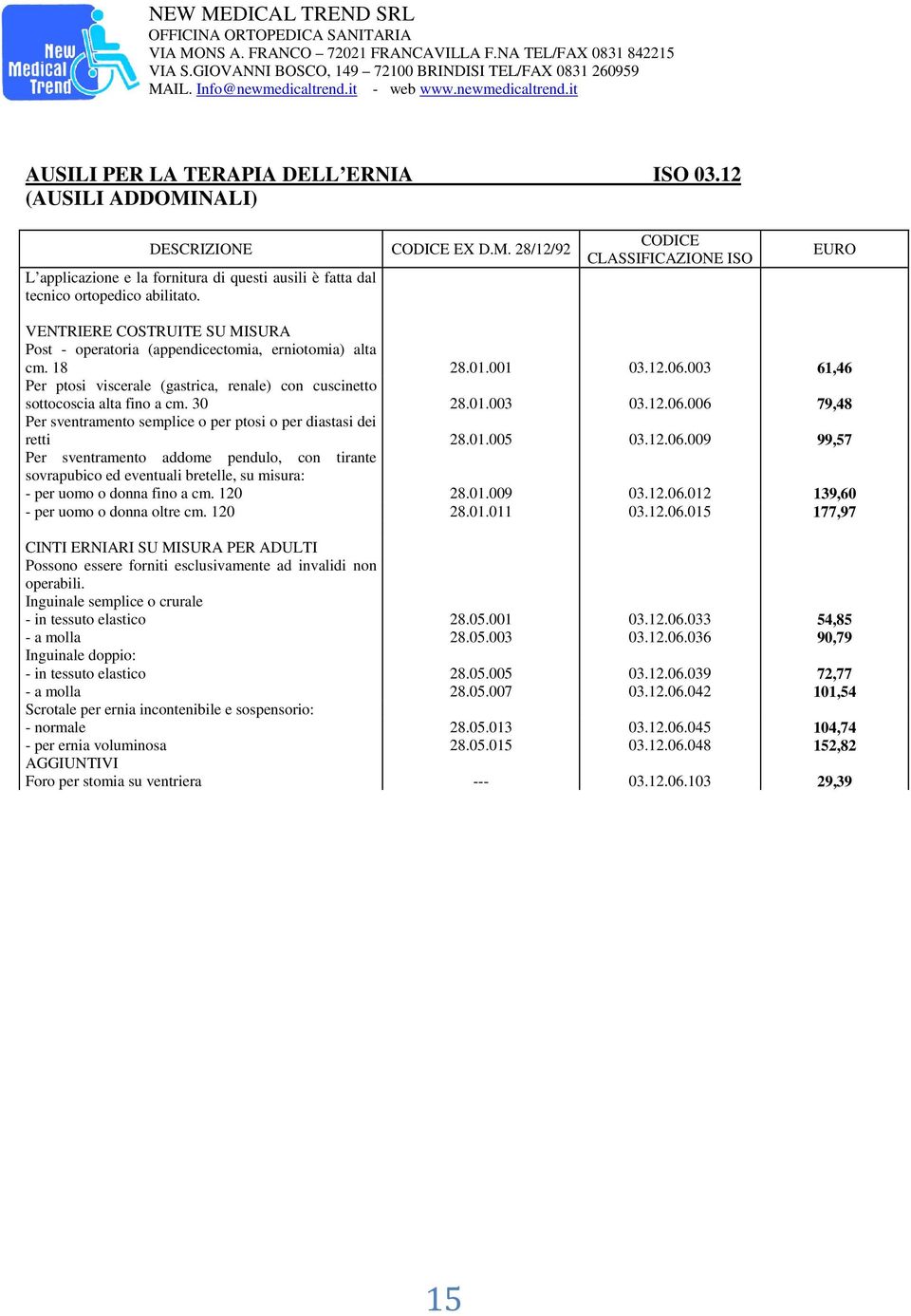 003 61,46 Per ptosi viscerale (gastrica, renale) con cuscinetto sottocoscia alta fino a cm. 30 28.01.003 03.12.06.006 79,48 Per sventramento semplice o per ptosi o per diastasi dei retti 28.01.005 03.