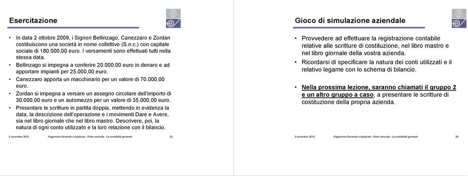 000,00 euro. Zordan si impegna a versare un assegno circolare dell importo di 30.000,00 euro e un automezzo per un valore di 35.000,00 euro. Presentare le scritture in partita doppia, mettendo in evidenza la data, la descrizione dell operazione e i movimenti e, sia nel libro giornale che nel libro mastro.