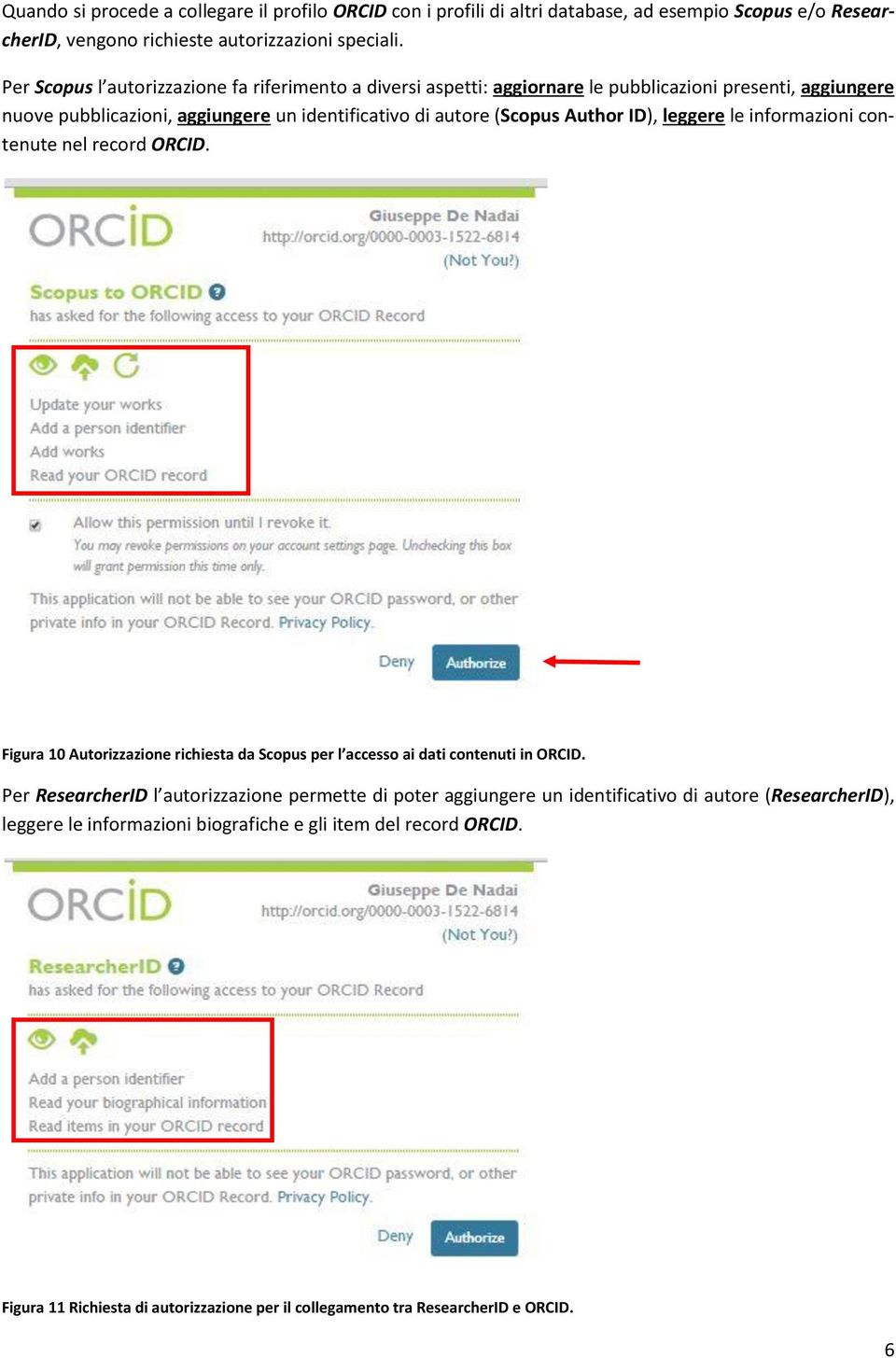ID), leggere le informazioni contenute nel record ORCID. Figura 10 Autorizzazione richiesta da Scopus per l accesso ai dati contenuti in ORCID.