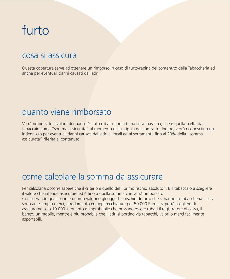 Inoltre, verrà riconosciuto un indennizzo per eventuali danni causati dai ladri ai locali ed ai serramenti, fino al 20% della somma assicurata riferita al contenuto.