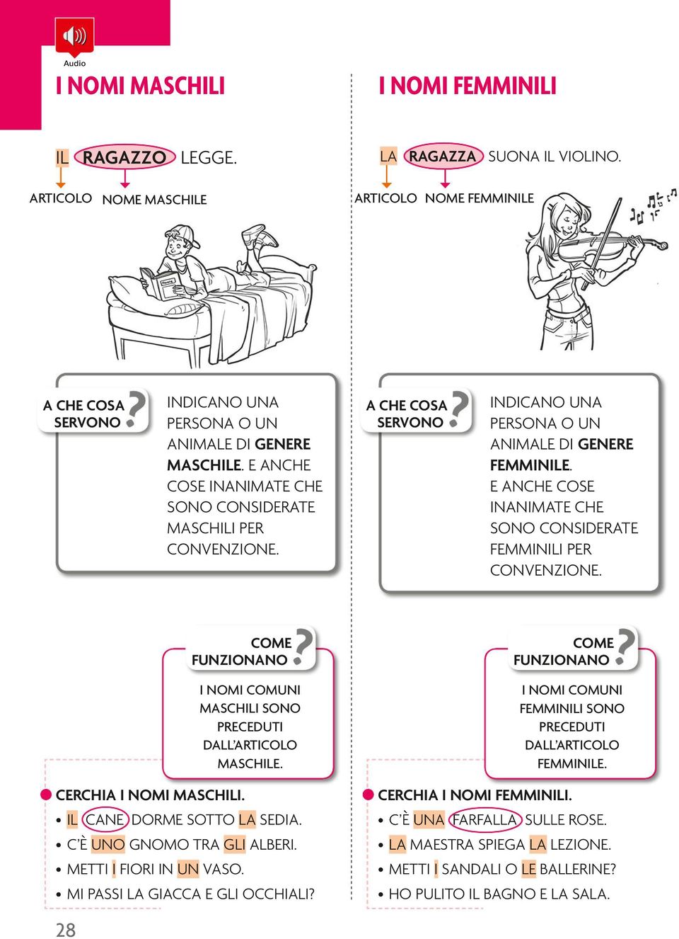 I NOMI COMUNI MASCHILI SONO PRECEDUTI DALL ARTICOLO MASCHILE. I NOMI COMUNI FEMMINILI SONO PRECEDUTI DALL ARTICOLO FEMMINILE. cerchia I nomi maschili. IL CANE DORME SOTTO LA SEDIA.