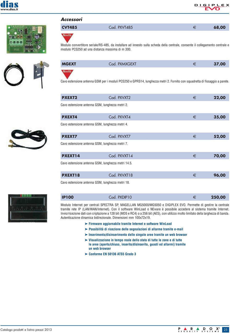 PXMXGEXT 37,00 Cavo estensione antenna GSM per i moduli PCS250 e GPRS14, lunghezza metri 2. Fornito con squadretta di fissaggio a parete. PXEXT2 Cod.