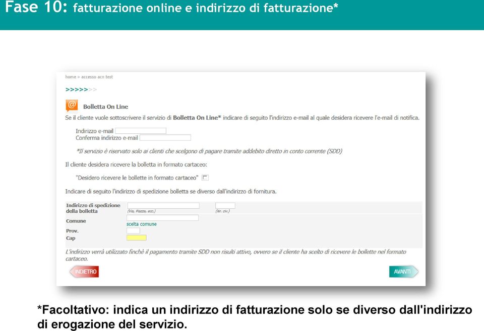 indirizzo di fatturazione solo se diverso