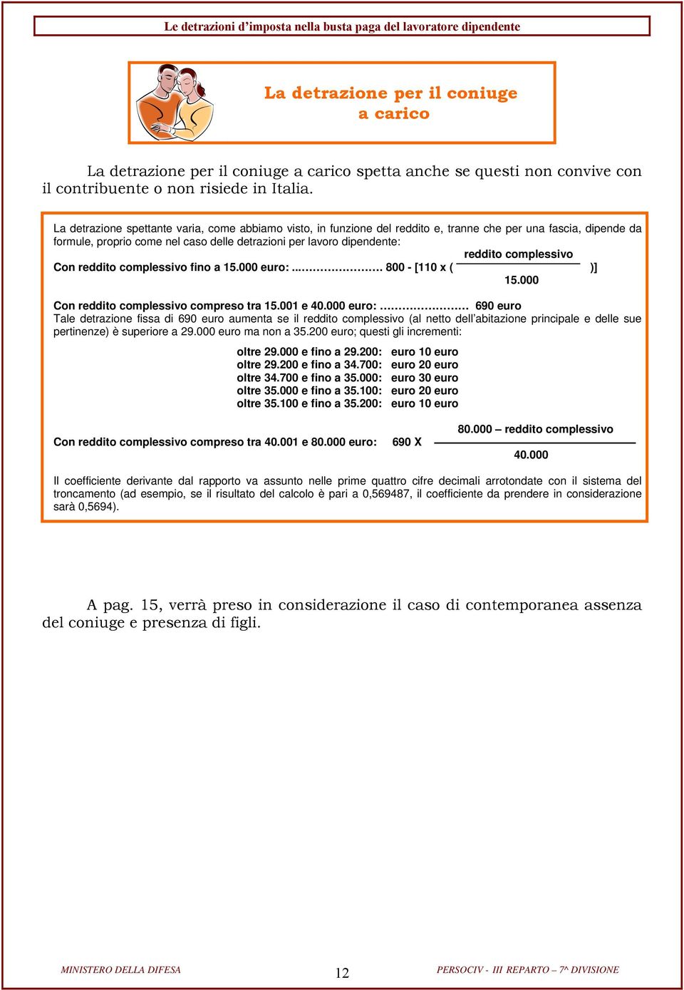 complessivo Con reddito complessivo fino a 15.000 euro:.... 800 - [110 x ( )] 15.000 Con reddito complessivo compreso tra 15.001 e 40.