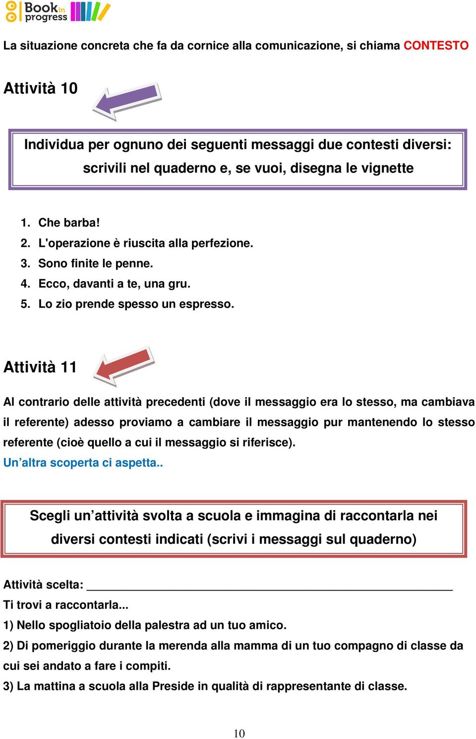 Attività 11 Al contrario delle attività precedenti (dove il messaggio era lo stesso, ma cambiava il referente) adesso proviamo a cambiare il messaggio pur mantenendo lo stesso referente (cioè quello