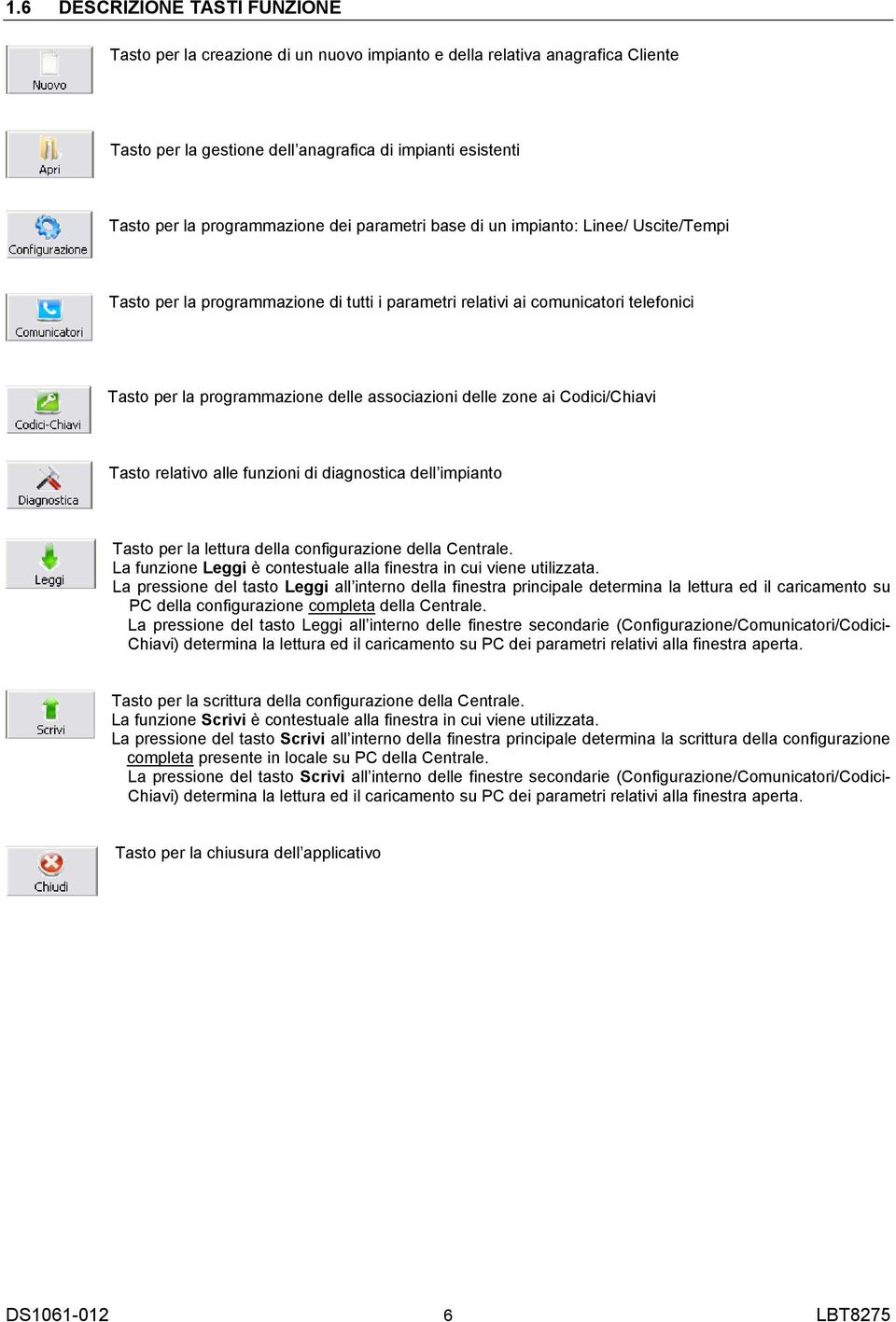 Tast relativ alle funzini di diagnstica dell impiant Tast per la lettura della cnfigurazine della Centrale. La funzine Leggi è cntestuale alla finestra in cui viene utilizzata.