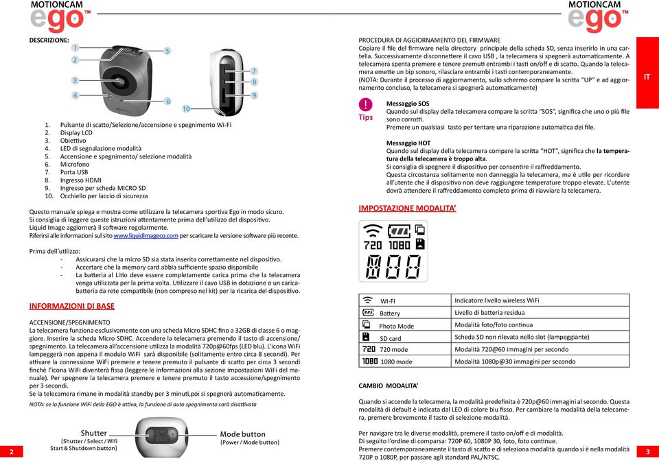 Si consiglia di leggere queste istruzioni attentamente prima dell utilizzo del dispositivo. Liquid Image aggiornerà il software regolarmente. Riferirsi alle informazioni sul sito www.liquidimageco.