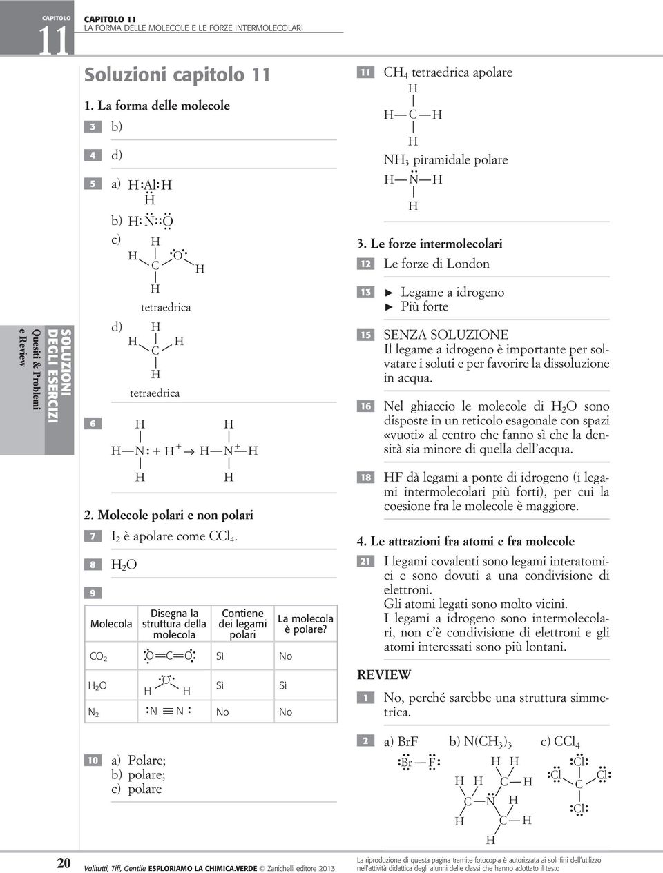 11 C 4 tetraedrica apolare C N 3 piramidale polare N 3.