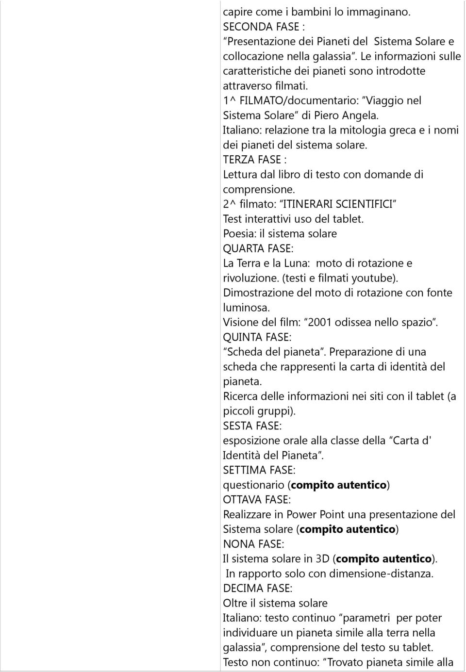 Italiano: relazione tra la mitologia greca e i nomi dei pianeti del sistema solare. TERZA FASE : Lettura dal libro di testo con domande di comprensione.