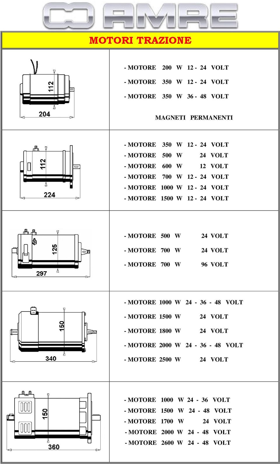 24 VOLT - MOTORE 700 W 24 VOLT - MOTORE 700 W 96 VOLT - MOTORE 1000 W 24-36 - - MOTORE 1500 W 24 VOLT - MOTORE 1800 W 24 VOLT - MOTORE 2000