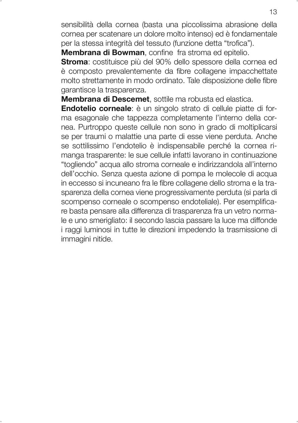 Stroma: costituisce più del 90% dello spessore della cornea ed è composto prevalentemente da fibre collagene impacchettate molto strettamente in modo ordinato.