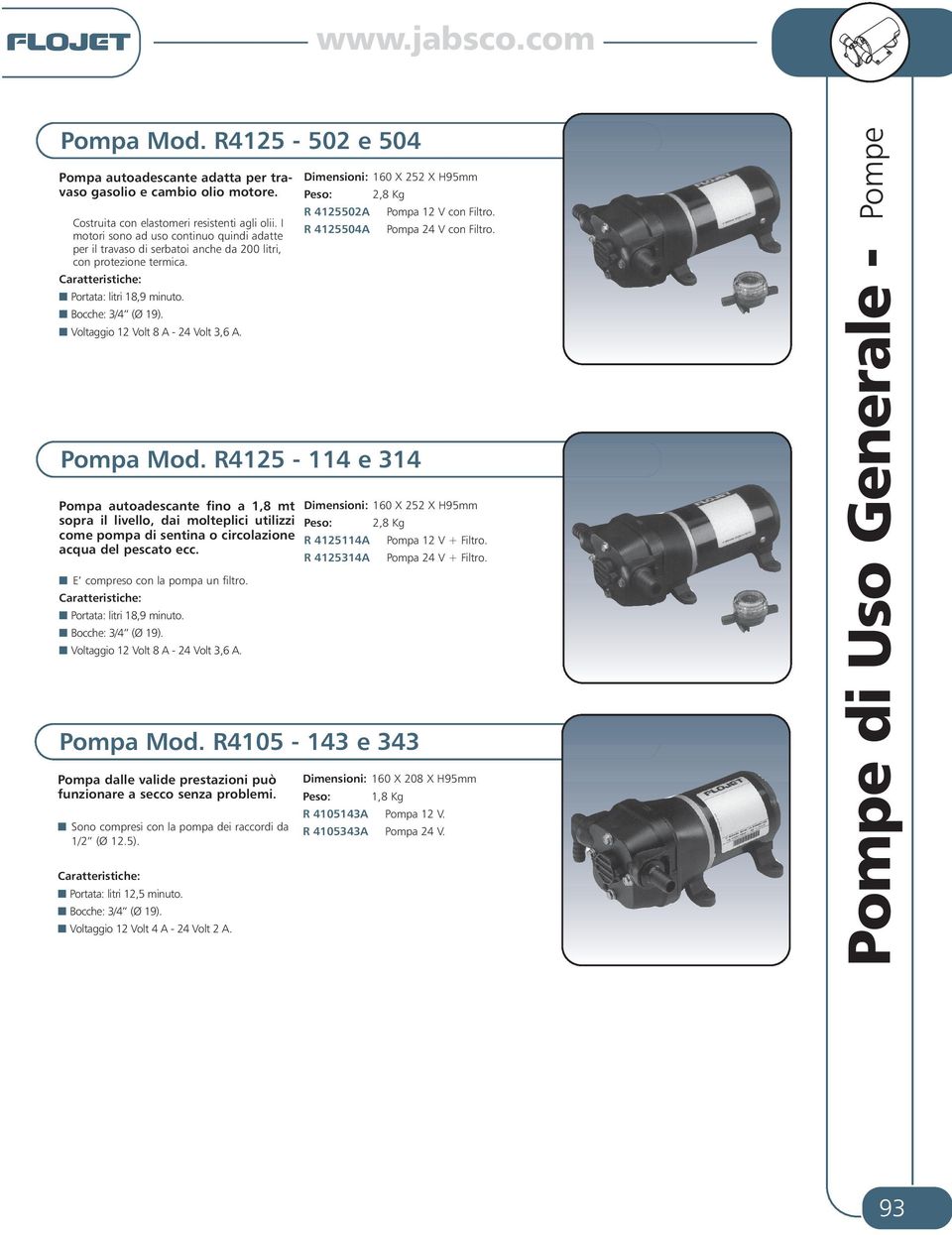 R4125-114 e 314 Pompa autoadescante fino a 1,8 mt sopra il livello, dai molteplici utilizzi come pompa di sentina o circolazione acqua del pescato ecc. E compreso con la pompa un filtro.