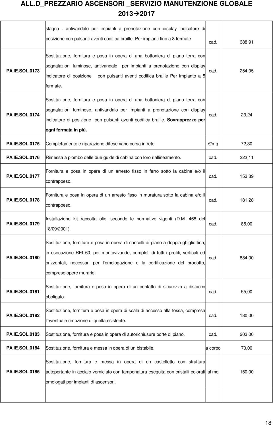 aventi codifica braille Per impianto a 5 fermate. cad. 254,05 PA.IE.SOL.