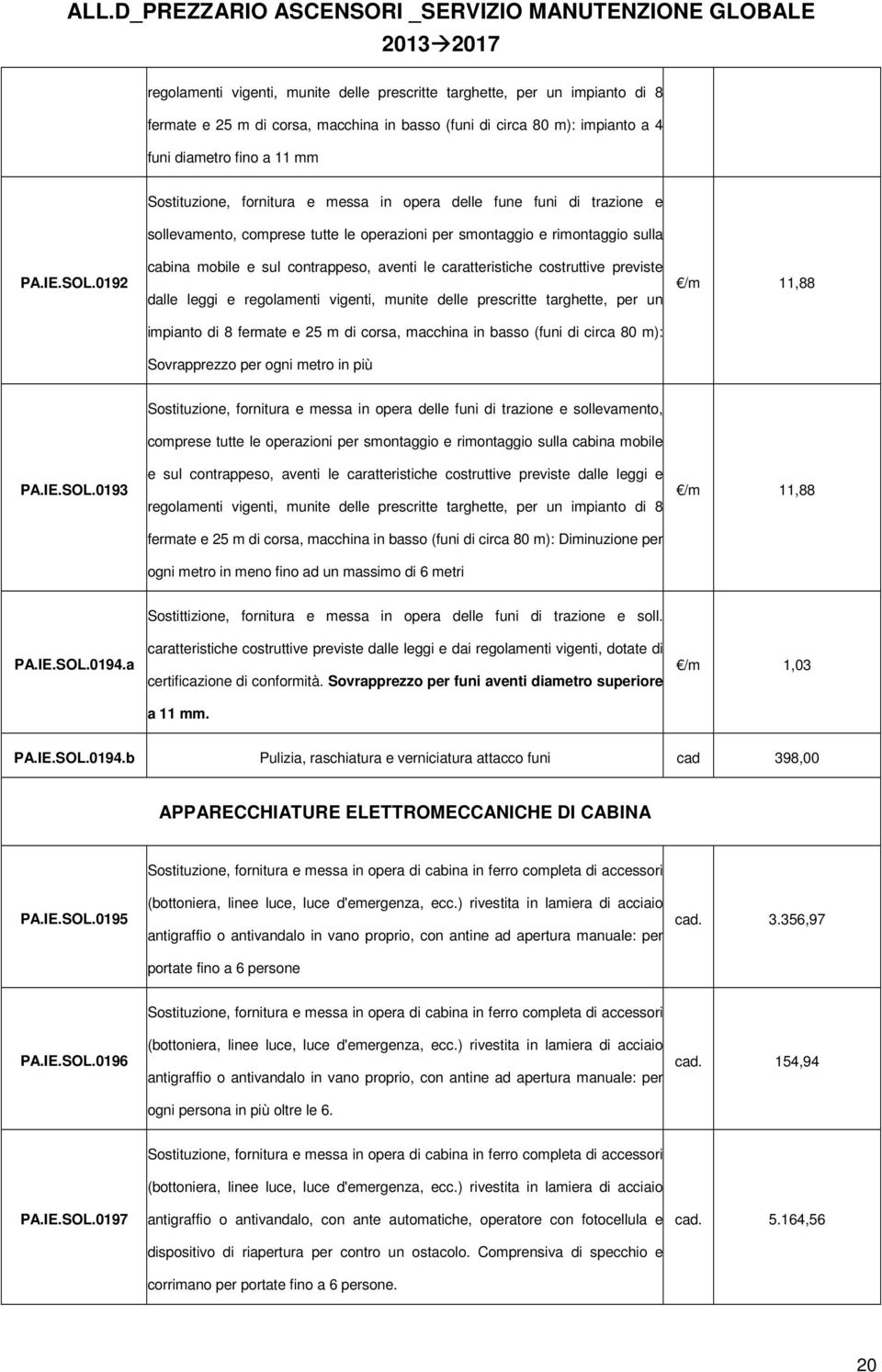 0192 cabina mobile e sul contrappeso, aventi le caratteristiche costruttive previste dalle leggi e regolamenti vigenti, munite delle prescritte targhette, per un impianto di 8 fermate e 25 m di