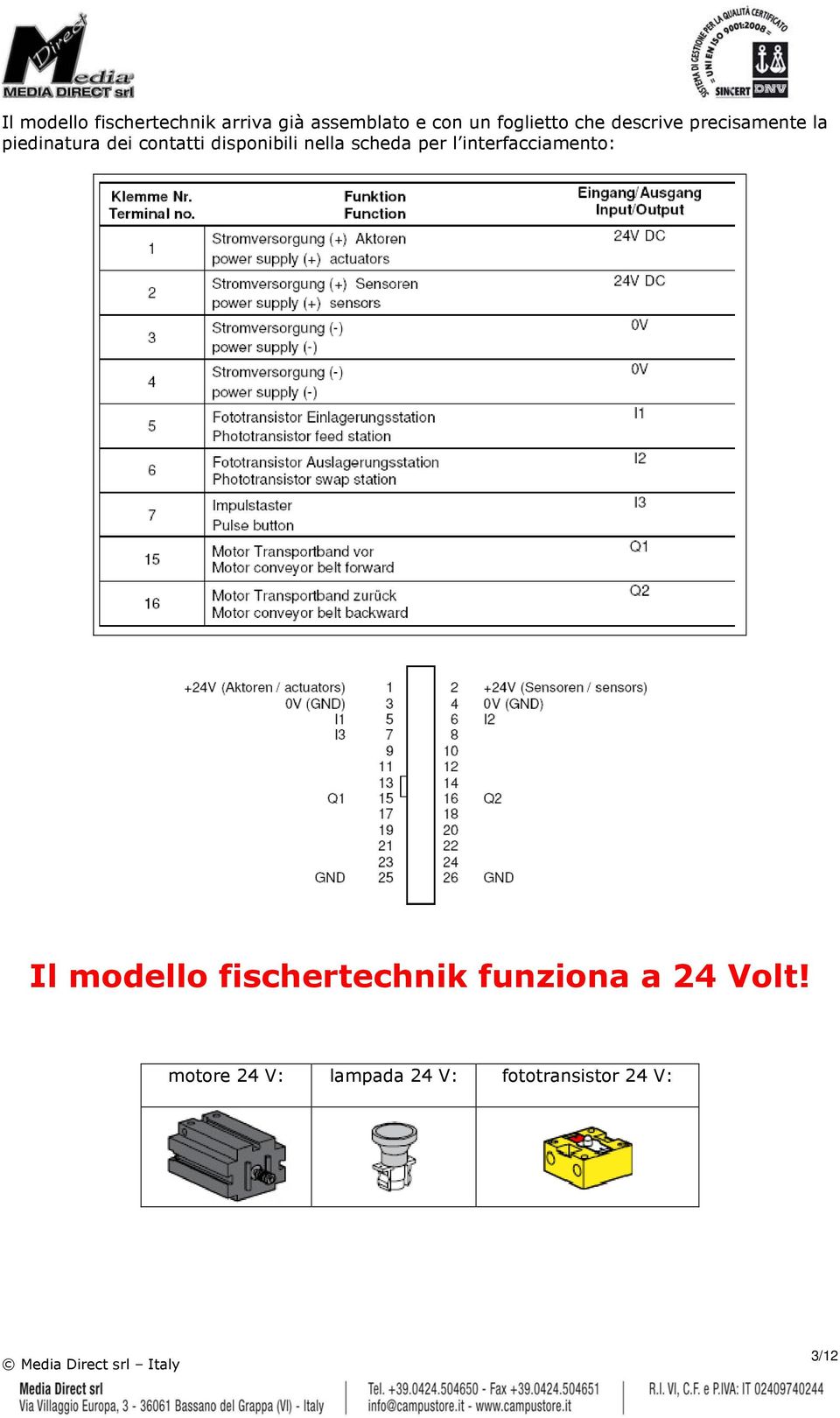 nella scheda per l interfacciamento: Il modello fischertechnik