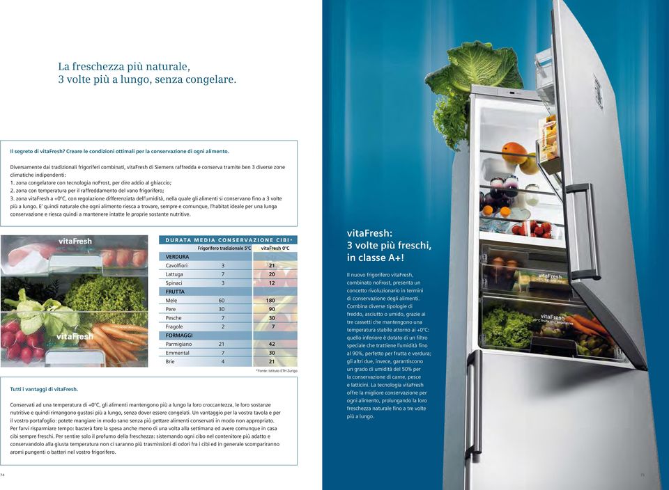 zona congelatore con tecnologia nofrost, per dire addio al ghiaccio; 2. zona con temperatura per il raffreddamento del vano frigorifero; 3.