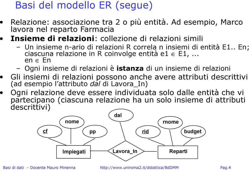 . En; ciascuna relazione in R coinvolge entità e1 E1,.