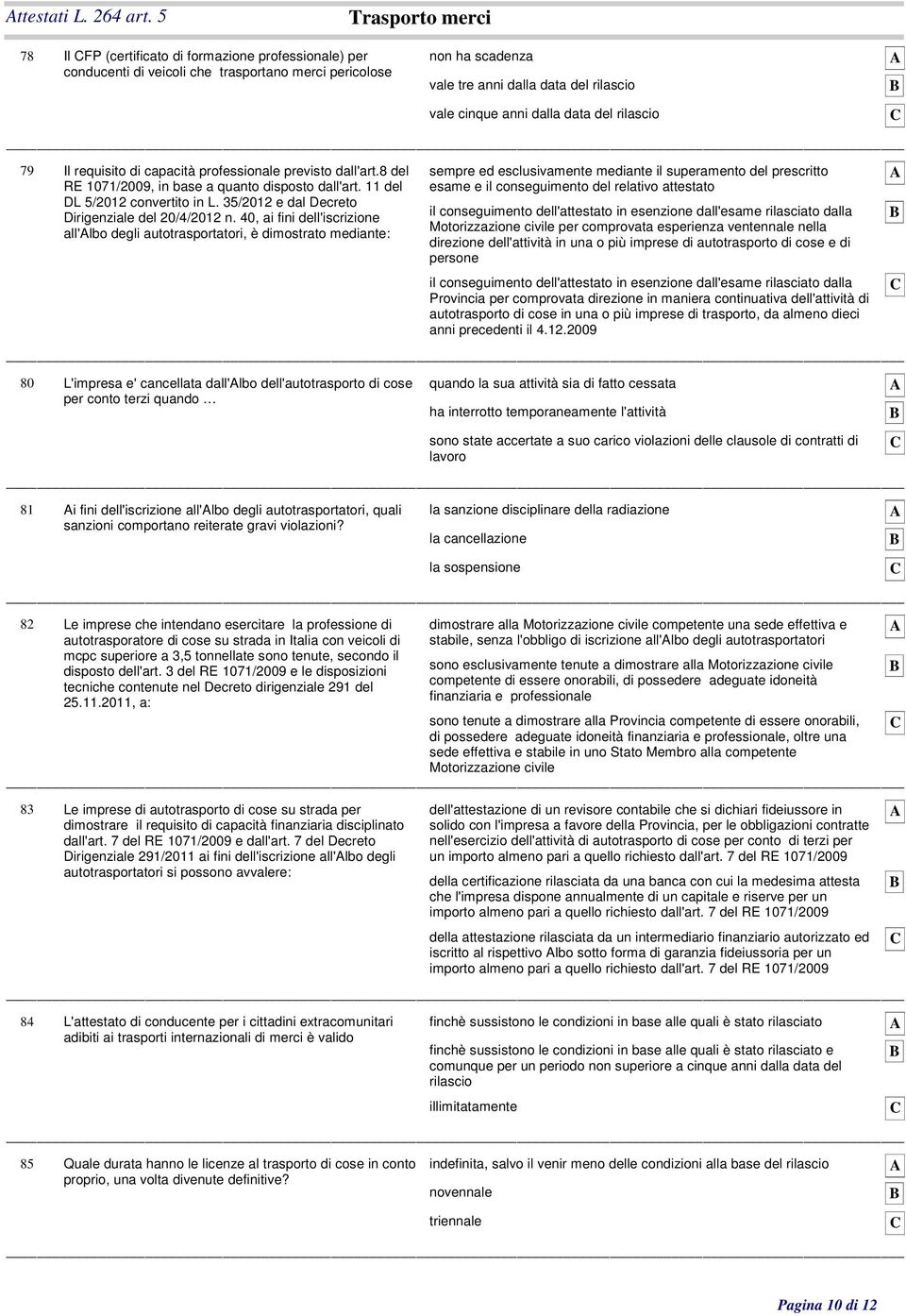 rilascio 79 Il requisito di capacità professionale previsto dall'art.8 del RE 1071/2009, in base a quanto disposto dall'art.