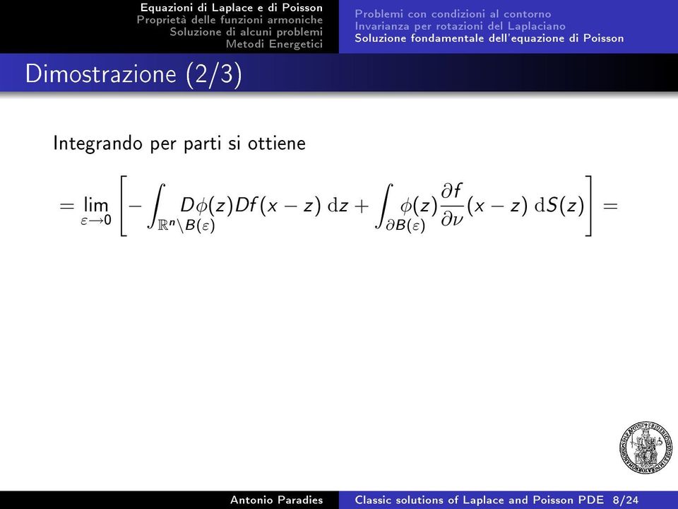 Integrando per parti si ottiene [ ] = lim Dφ(z)Df (x z) dz + φ(z) f (x z)