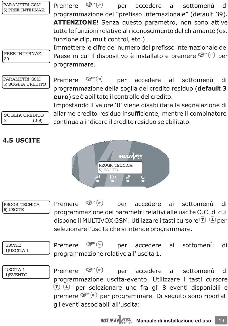 Immettere le cifre del numero del prefisso internazionale del Paese in cui il dispositivo è installato e premere per programmare.