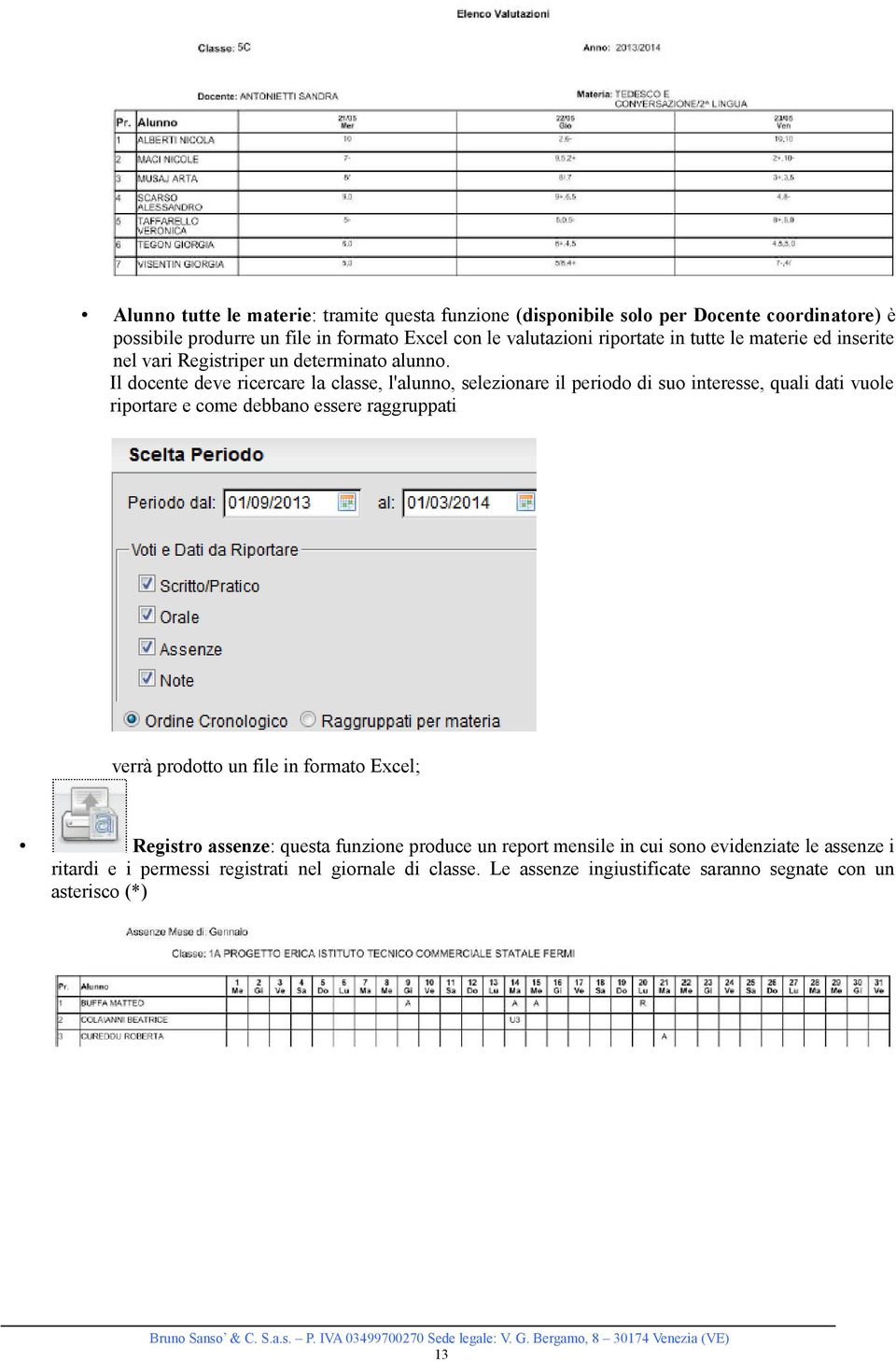 Il docente deve ricercare la classe, l'alunno, selezionare il periodo di suo interesse, quali dati vuole riportare e come debbano essere raggruppati verrà