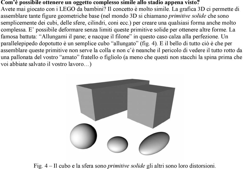 ) per creare una qualsiasi forma anche molto complessa. E possibile deformare senza limiti queste primitive solide per ottenere altre forme.