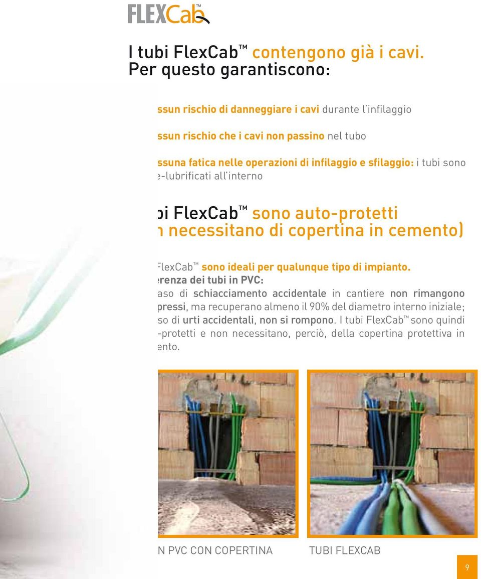 tubi sono pre-lubrificati all interno I tubi FlexCab sono auto-protetti (non necessitano di copertina in cemento) I tubi FlexCab sono ideali per qualunque tipo di impianto.