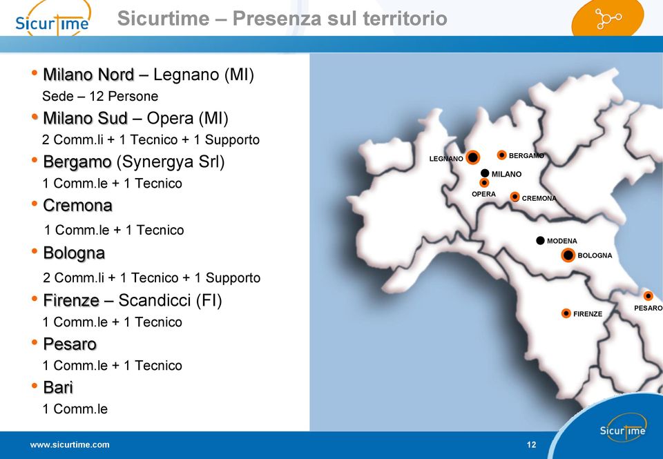 le + 1 Tecnico Bologna 2 Comm.li + 1 Tecnico + 1 Supporto Firenze Scandicci (FI) 1 Comm.