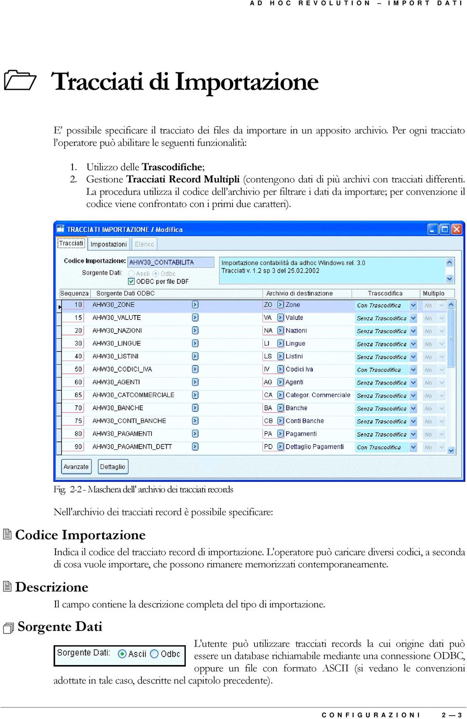 La procedura utilizza il codice dell archivio per filtrare i dati da importare; per convenzione il codice viene confrontato con i primi due caratteri). Fig.