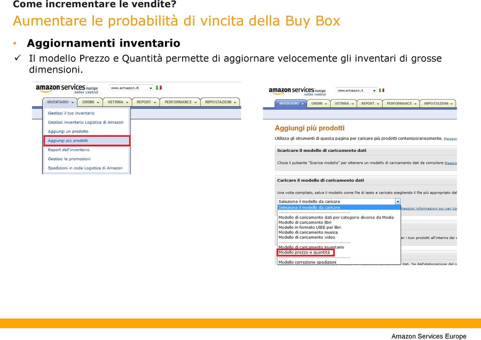 Prezzo e Quantità permette di aggiornare