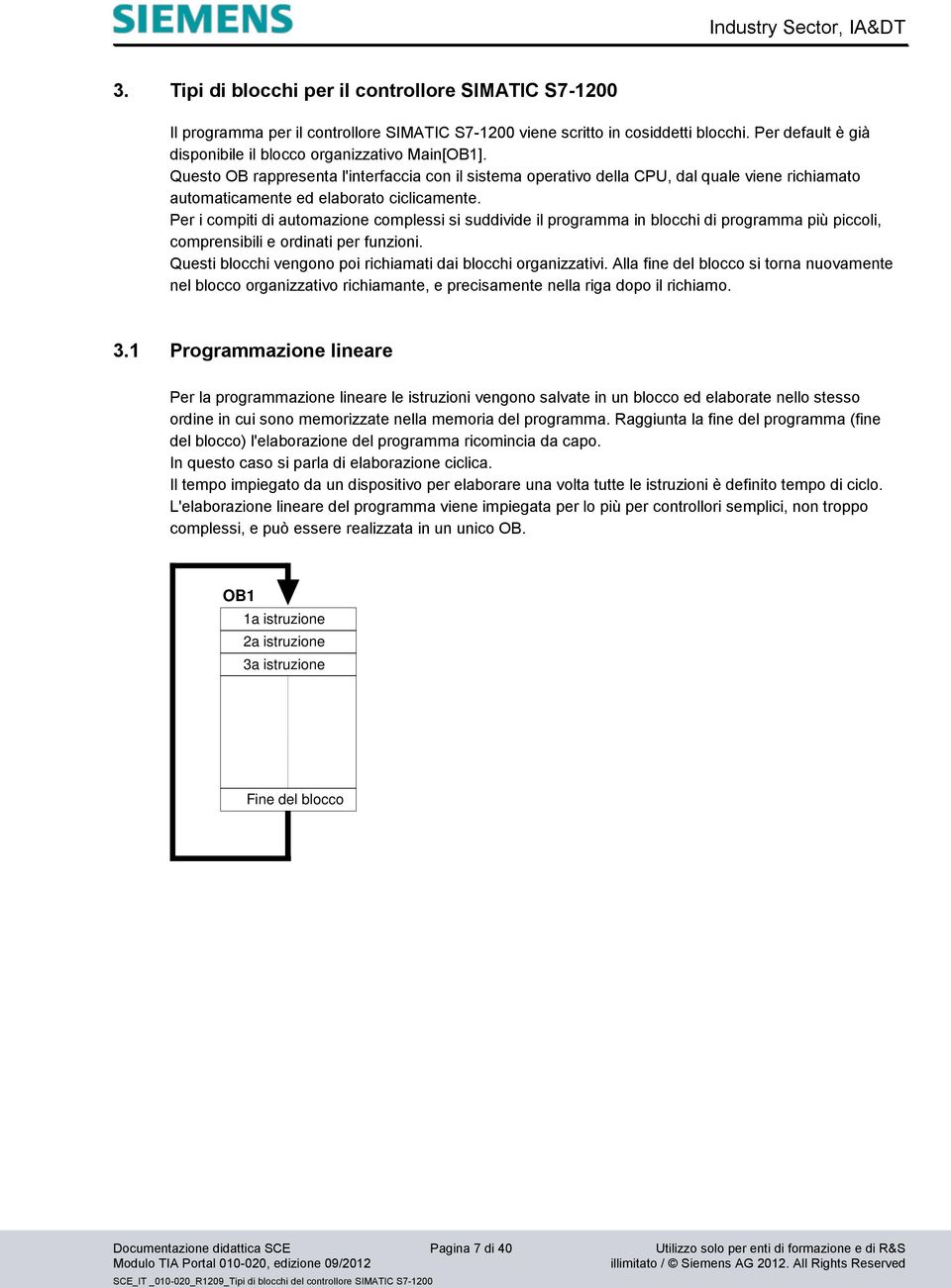 Questo OB rappresenta l'interfaccia con il sistema operativo della CPU, dal quale viene richiamato automaticamente ed elaborato ciclicamente.