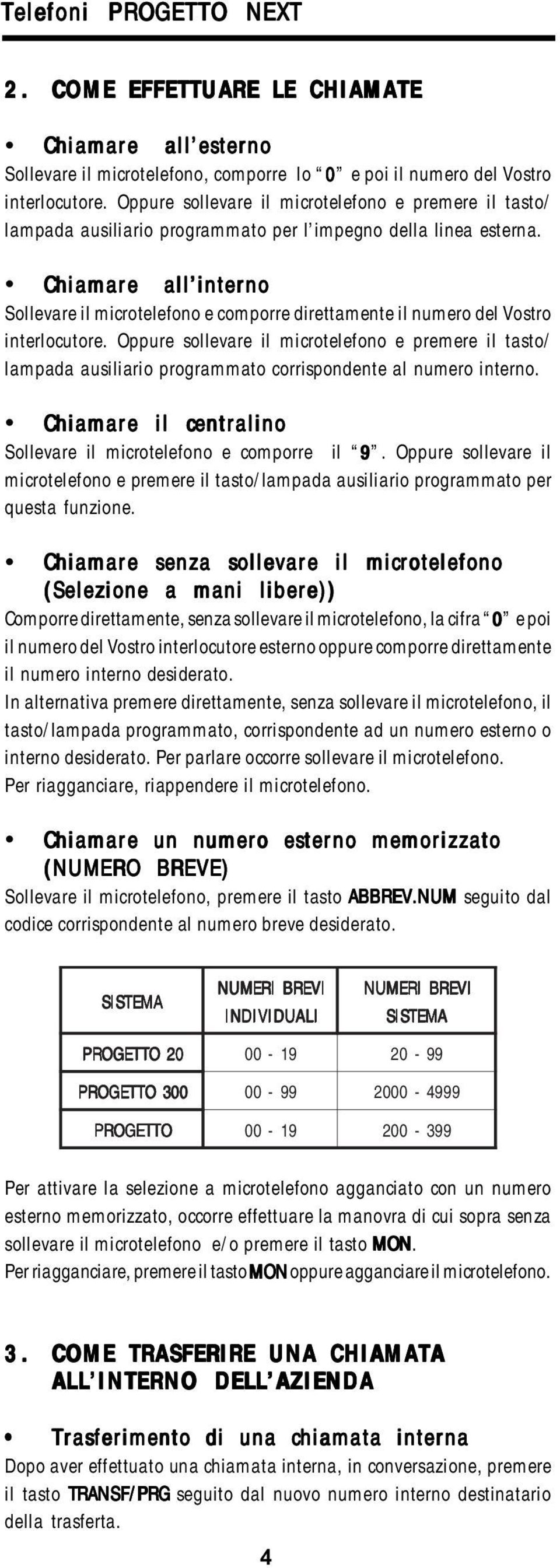 Chiamare all interno Sollevare il microtelefono e comporre direttamente il numero del Vostro interlocutore.