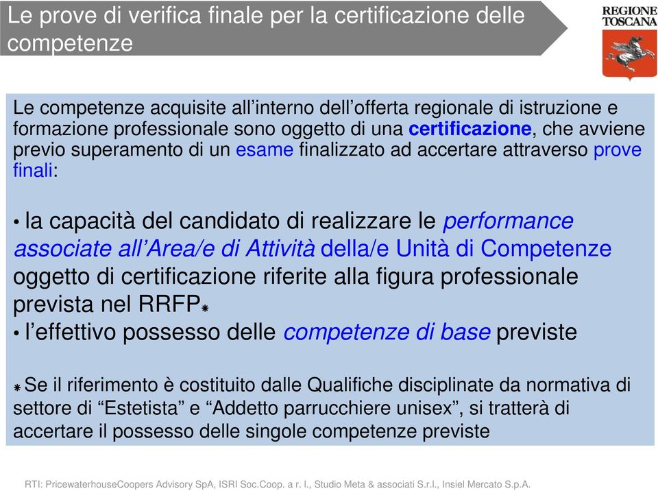 di Attività della/e Unità di Competenze oggetto di certificazione riferite alla figura professionale prevista nel RRFP l effettivo possesso delle competenze di base previste Se il