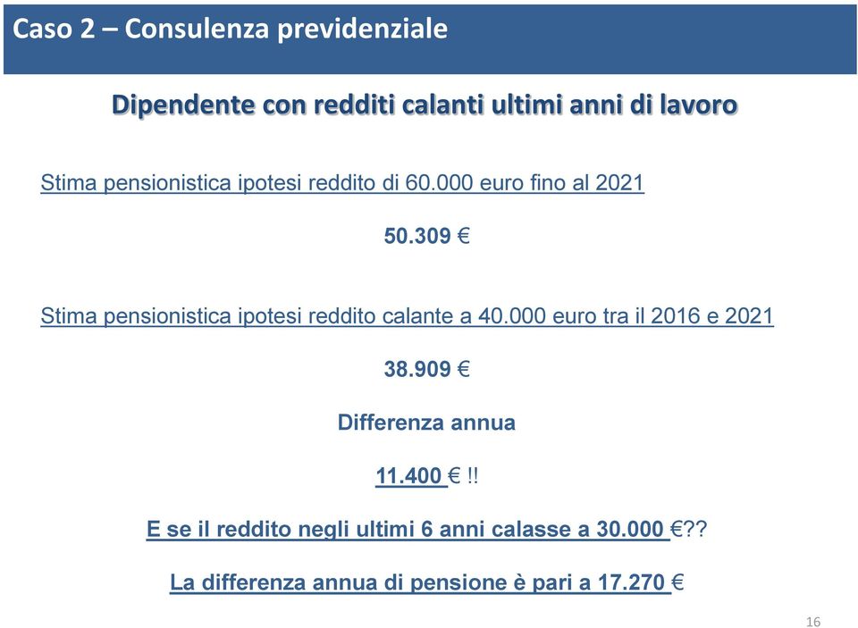 309 Stima pensionistica ipotesi reddito calante a 40.000 euro tra il 2016 e 2021 38.
