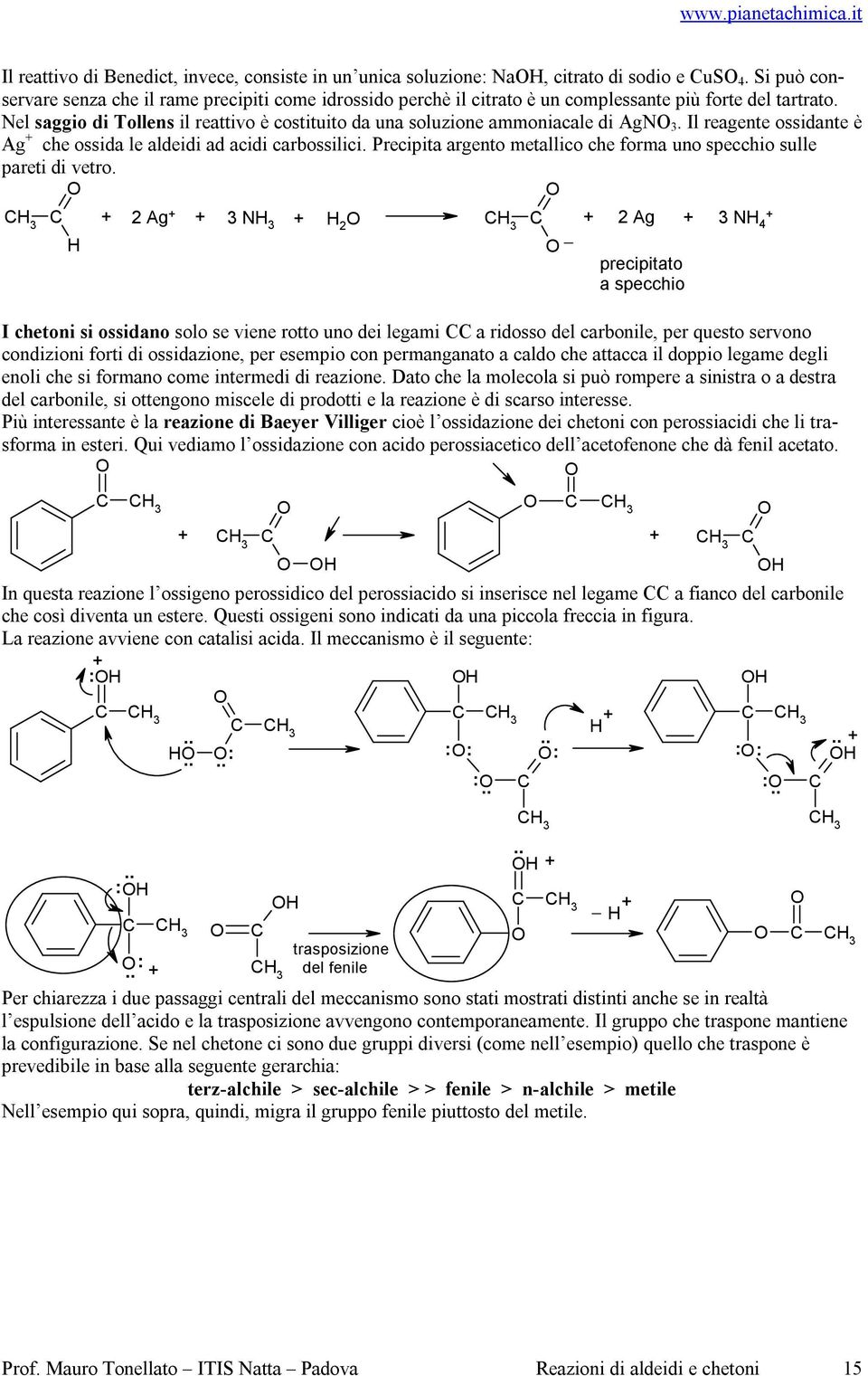 Nel saggio di Tollens il reattivo è costituito da una soluzione ammoniacale di AgN. Il reagente ossidante è Ag che ossida le aldeidi ad acidi carbossilici.