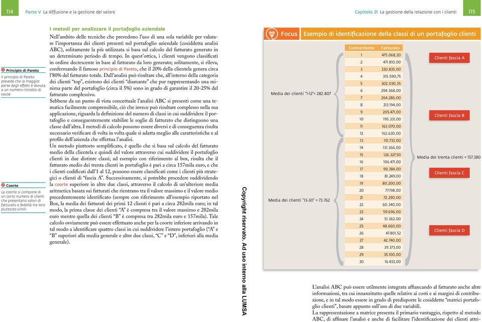 I metodi per analizzare il portafoglio aziendale Nell ambito delle tecniche che prevedono l uso di una sola variabile per valutare l importanza dei clienti presenti nel portafoglio aziendale