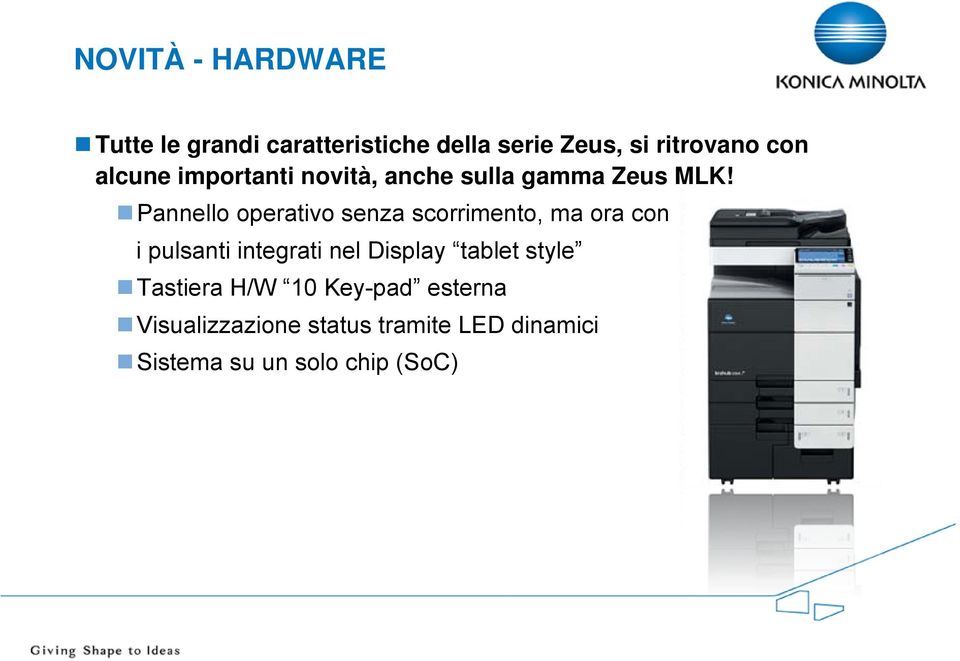 Pannello operativo senza scorrimento, ma ora con i pulsanti integrati nel Display