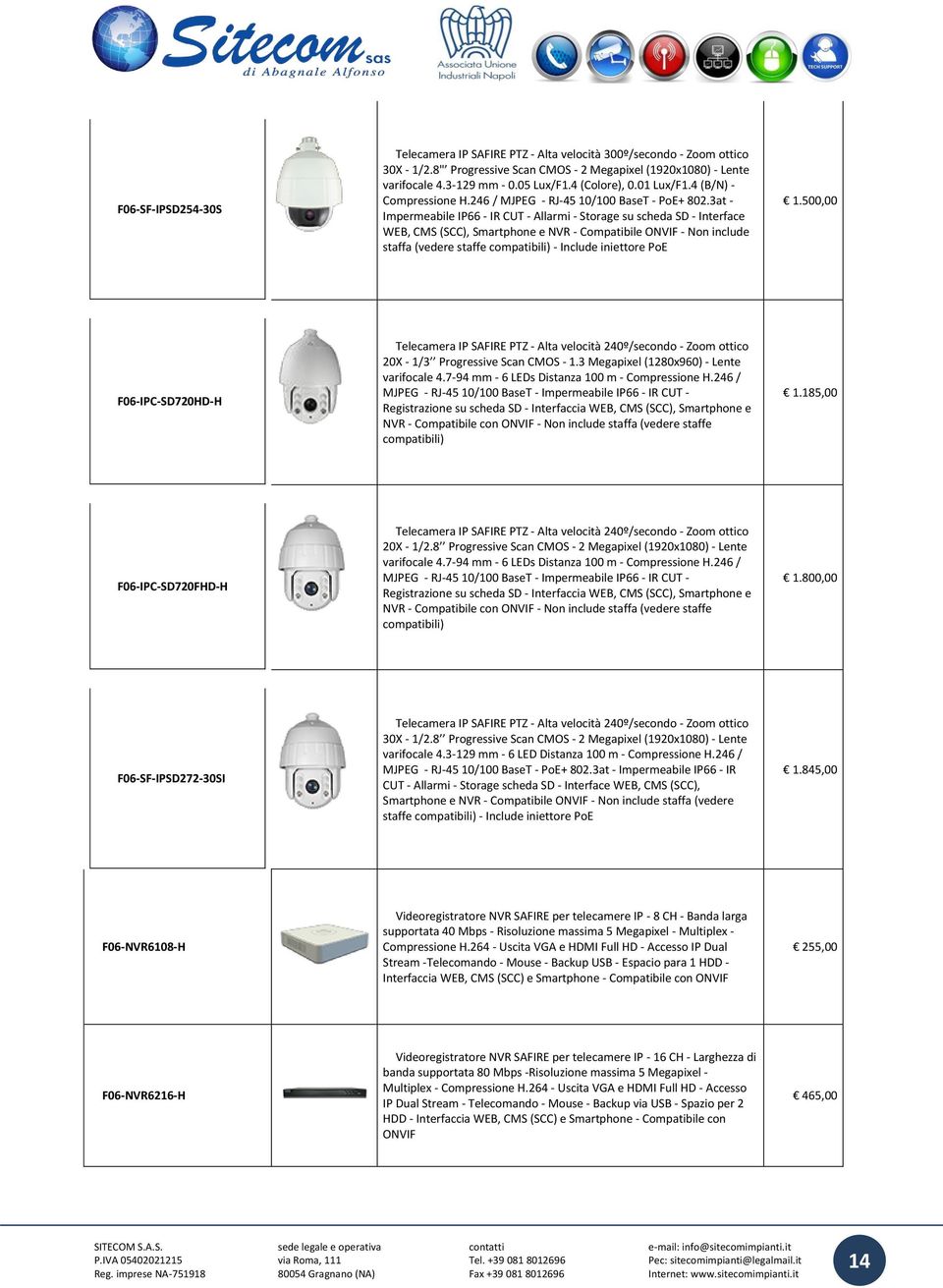 3at - Impermeabile IP66 - IR CUT - Allarmi - Storage su scheda SD - Interface WEB, CMS (SCC), Smartphone e NVR - Compatibile ONVIF - Non include staffa (vedere staffe compatibili) - Include iniettore