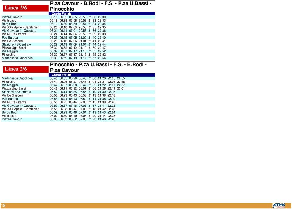 le Europa 06.25 06.45 07.05 21.00 21.40 22.40 Via De Gasperi 06.26 06.46 07.06 21.01 21.41 22.41 Stazione FS Centrale 06.29 06.49 07.09 21.04 21.44 22.44 Piazza Ugo Bassi 06.32 06.52 07.12 21.10 21.