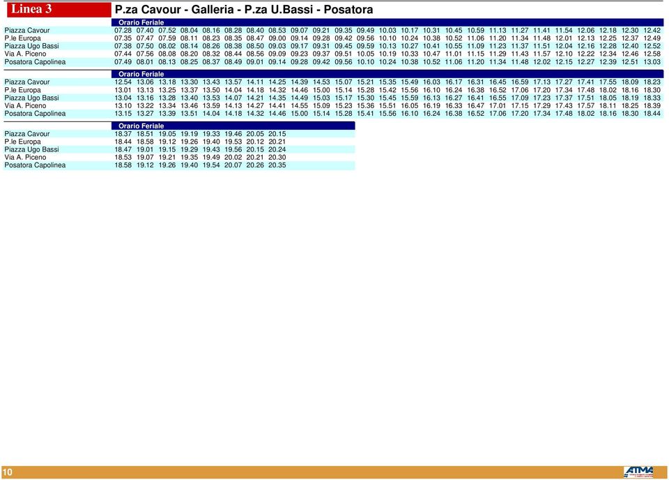 49 Piazza Ugo Bassi 07.38 07.50 08.02 08.14 08.26 08.38 08.50 09.03 09.17 09.31 09.45 09.59 10.13 10.27 10.41 10.55 11.09 11.23 11.37 11.51 12.04 12.16 12.28 12.40 12.52 Via A. Piceno 07.44 07.56 08.
