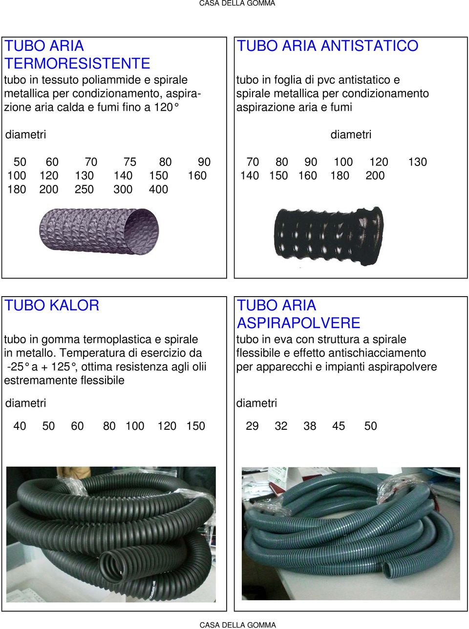 200 250 300 400 TUBO KALOR TUBO ARIA ASPIRAPOLVERE tubo in gomma termoplastica e spirale tubo in eva con struttura a spirale in metallo.
