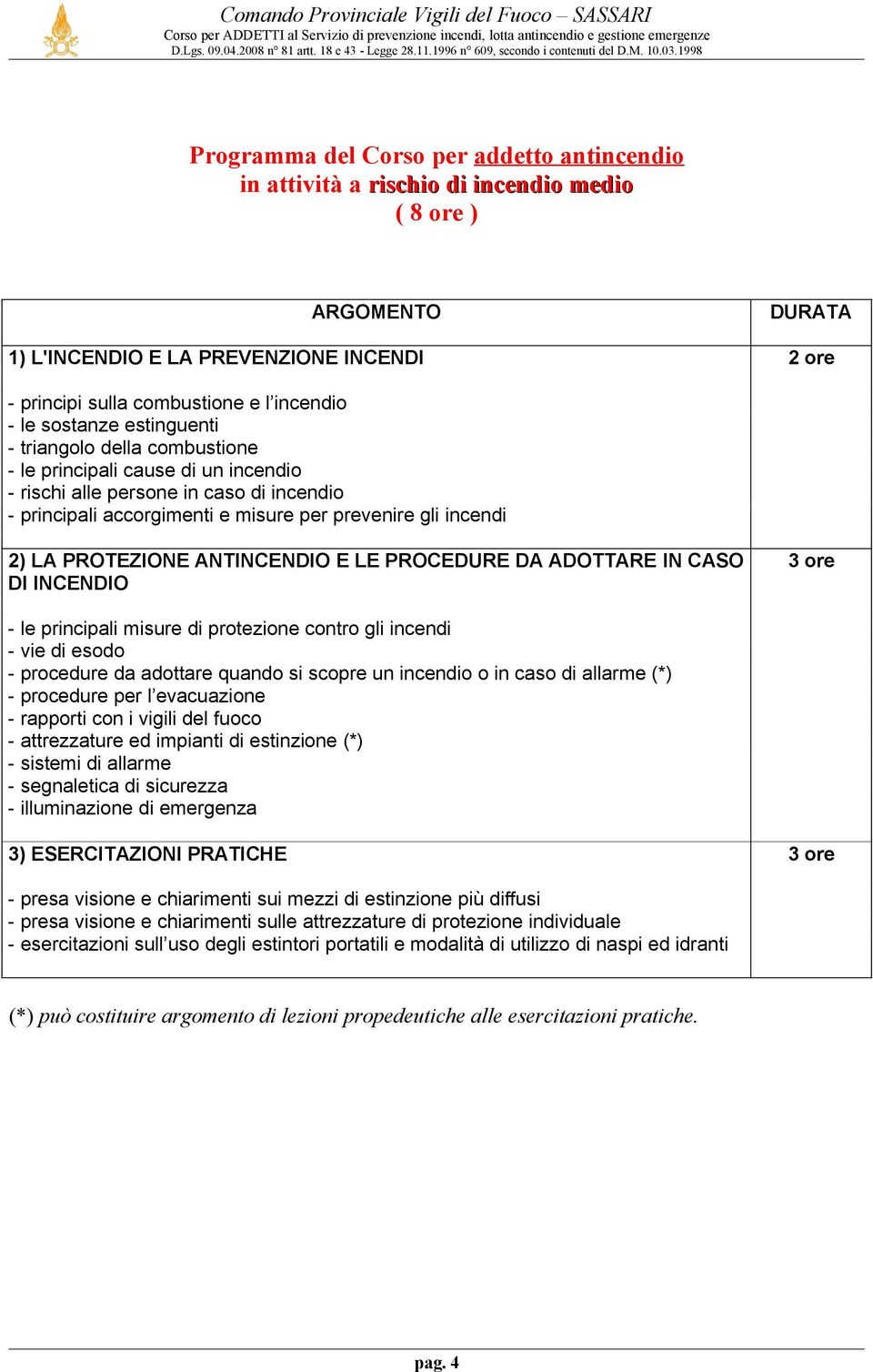 PROTEZIONE ANTINCENDIO E LE PROCEDURE DA ADOTTARE IN CASO DI INCENDIO 3 ore - le principali misure di protezione contro gli incendi - vie di esodo - procedure da adottare quando si scopre un incendio