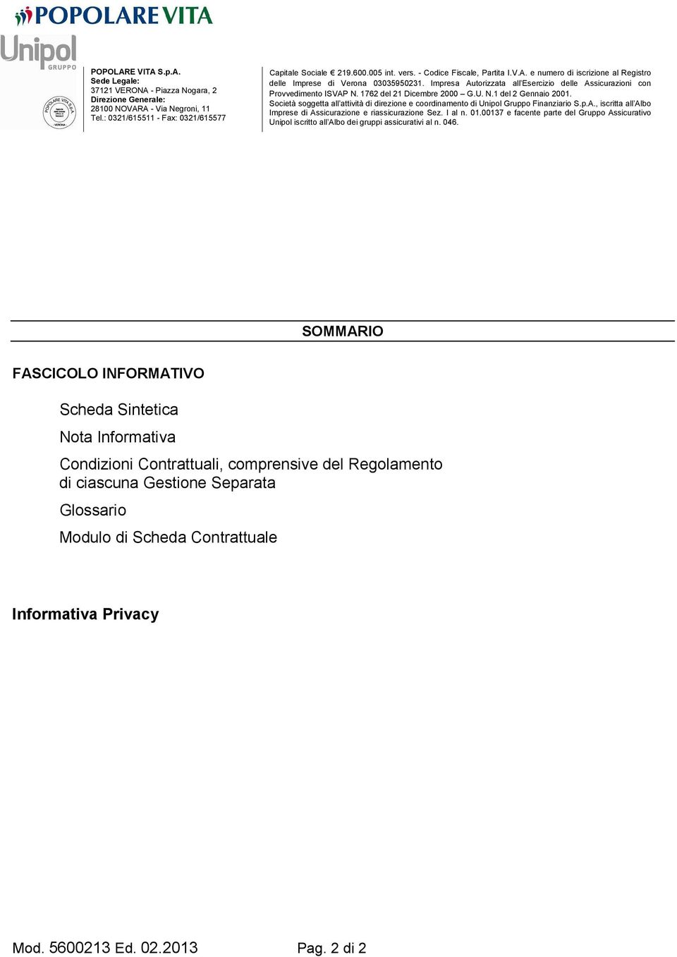 Regolamento di ciascuna Gestione Separata Glossario Modulo