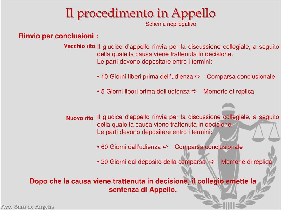 Le parti devono depositare entro i termini: 10 Giorni liberi prima dell udienza Comparsa conclusionale 5 Giorni liberi prima dell udienza Memorie di replica Nuovo rito Il giudice