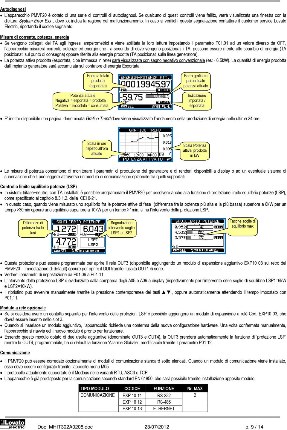 In caso si verifichi questa segnalazione contattare il customer service Lovato Electric, riportando il codice segnalato.