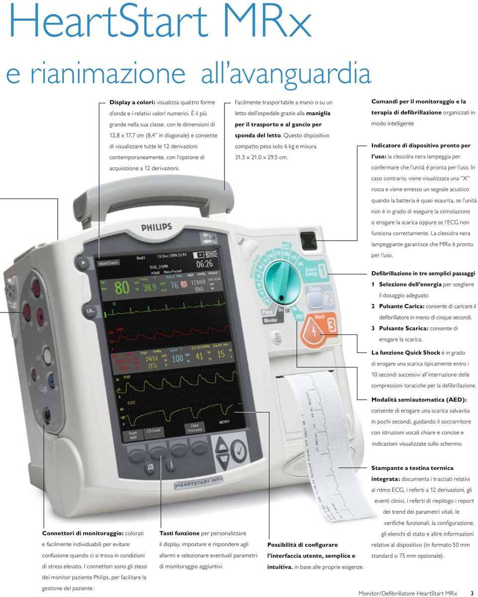 derivazioni. Facilmente trasportabile a mano o su un letto dell ospedale grazie alla maniglia per il trasporto e al gancio per sponda del letto.