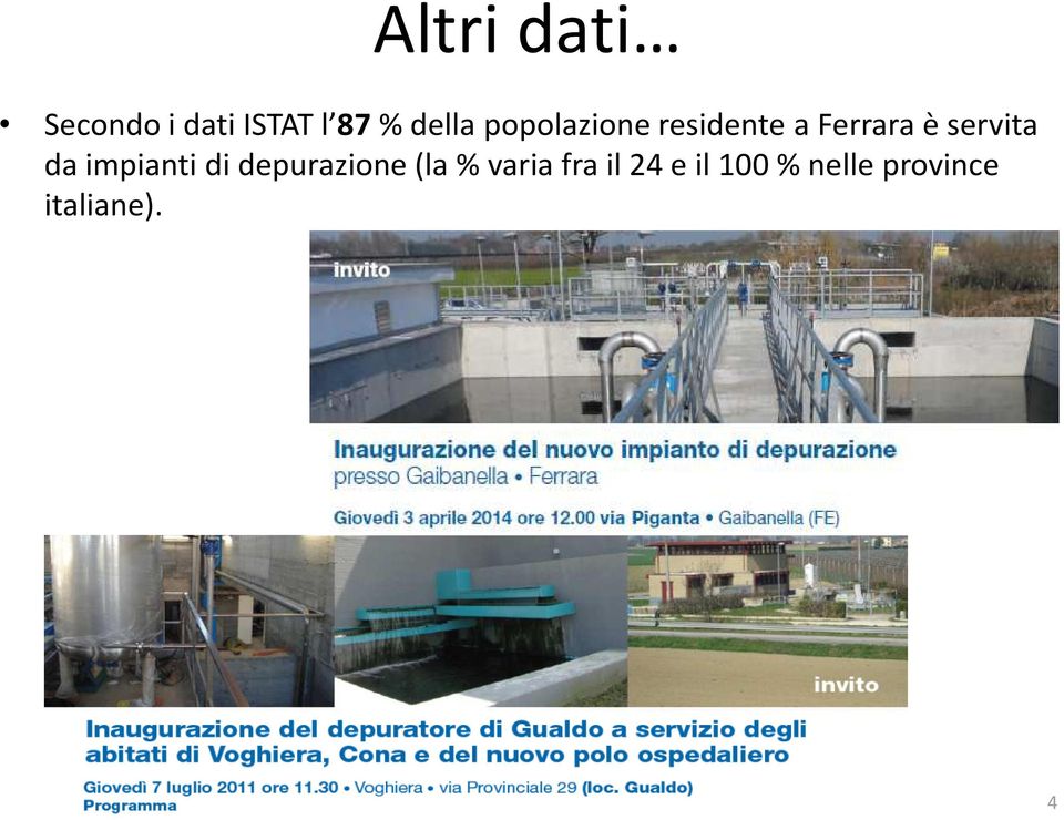 da impianti di depurazione (la % varia fra